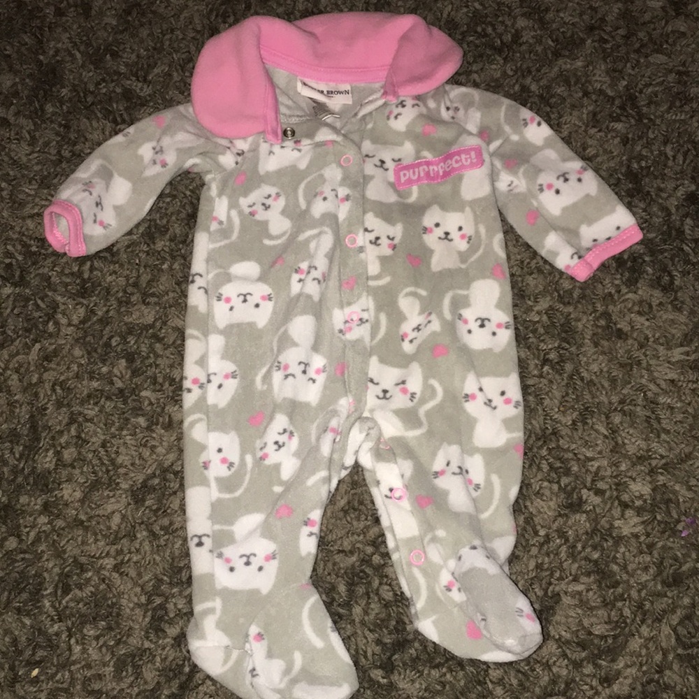 0-3 month kitten print fleece pajamas